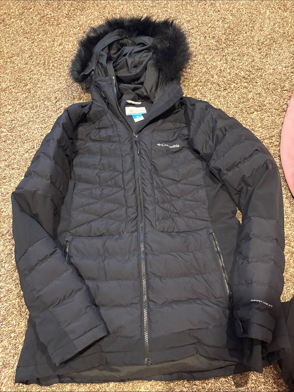 Columbia Black Hooded Puffer Jacket with Faux-Fur Trim